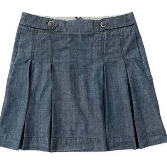 J CREW Retro Chambray Wendy A Line Dark Blue Chambray Denim Circle Skirt sz 0 - Picture 3 of 11
